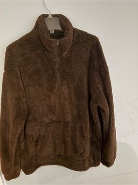 Ardene Brown Plush Teddy Half-Zip Jacket